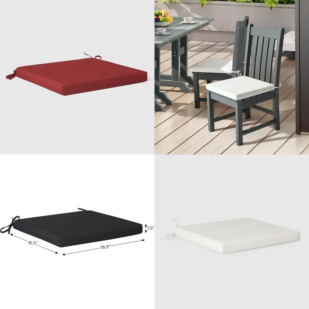 

Outdoor Patio Kitchen Dining Chair Square Seat Cushions Set of 4, 16x15 Inches, Red, Comfortable Outdoor Dining Furniture