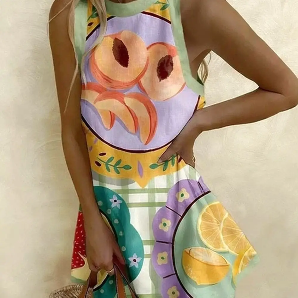 Casual Sleeveless Sundress Women Summer Floral Print Beach Vacation Wear Loose Fashion Style Trendy Streetwear Clothing