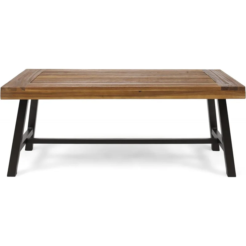 (UUX) Outdoor Acacia Wood Coffee Table, Sandblast/Rustic Metal UQ