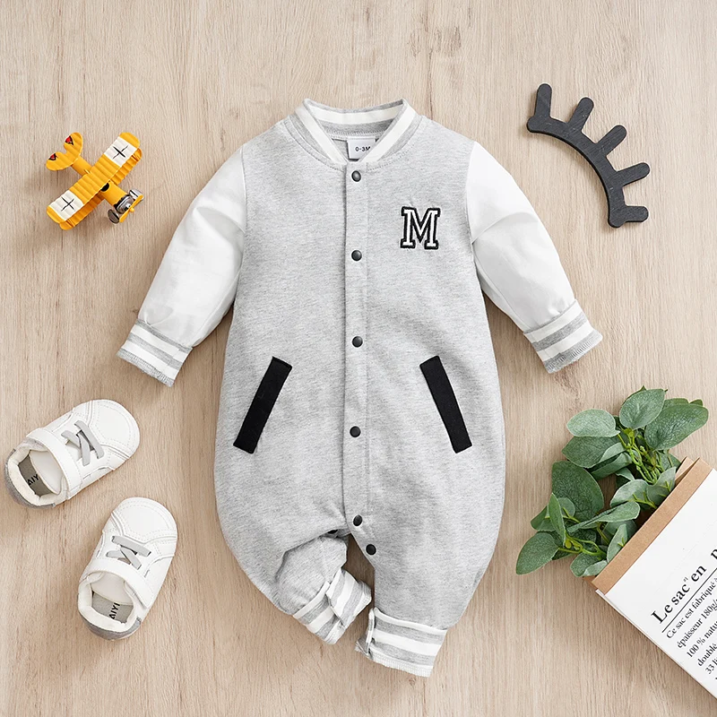 Newborn Spring And Autumn Cool Baseball Suit Cotton Comfortable And Soft 0-12 Boys And Girls Long Sleeved Baby Bodysuit