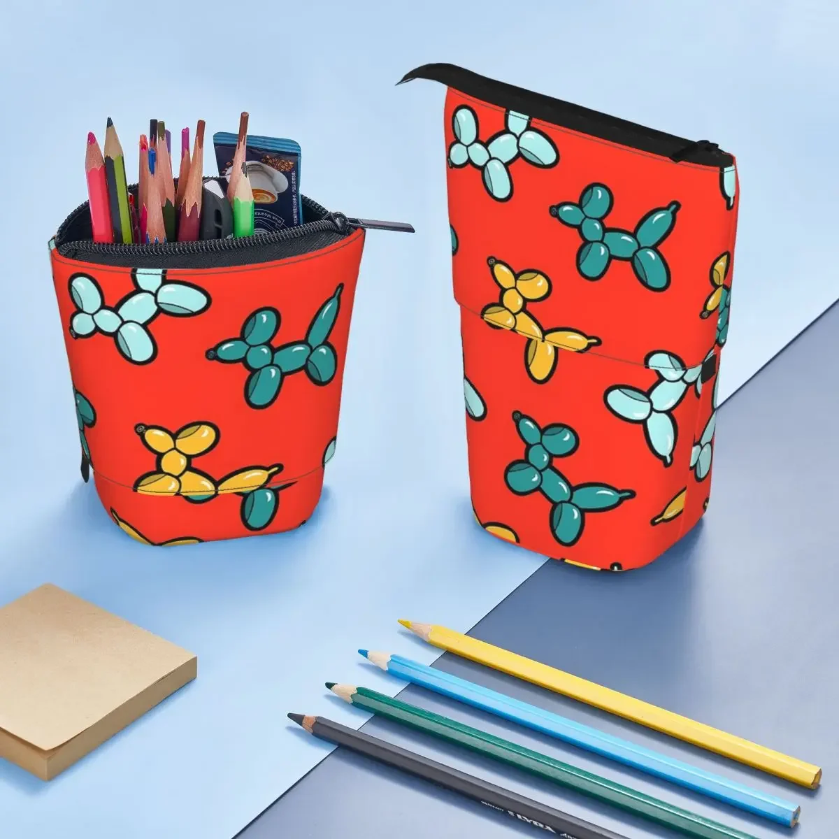 

Balloon Animal Dogs Pattern In Red Reversible Pencil Case for Kids Gifts Pen Box Pencil Bag Stationery Supplies Pen Holder Bag