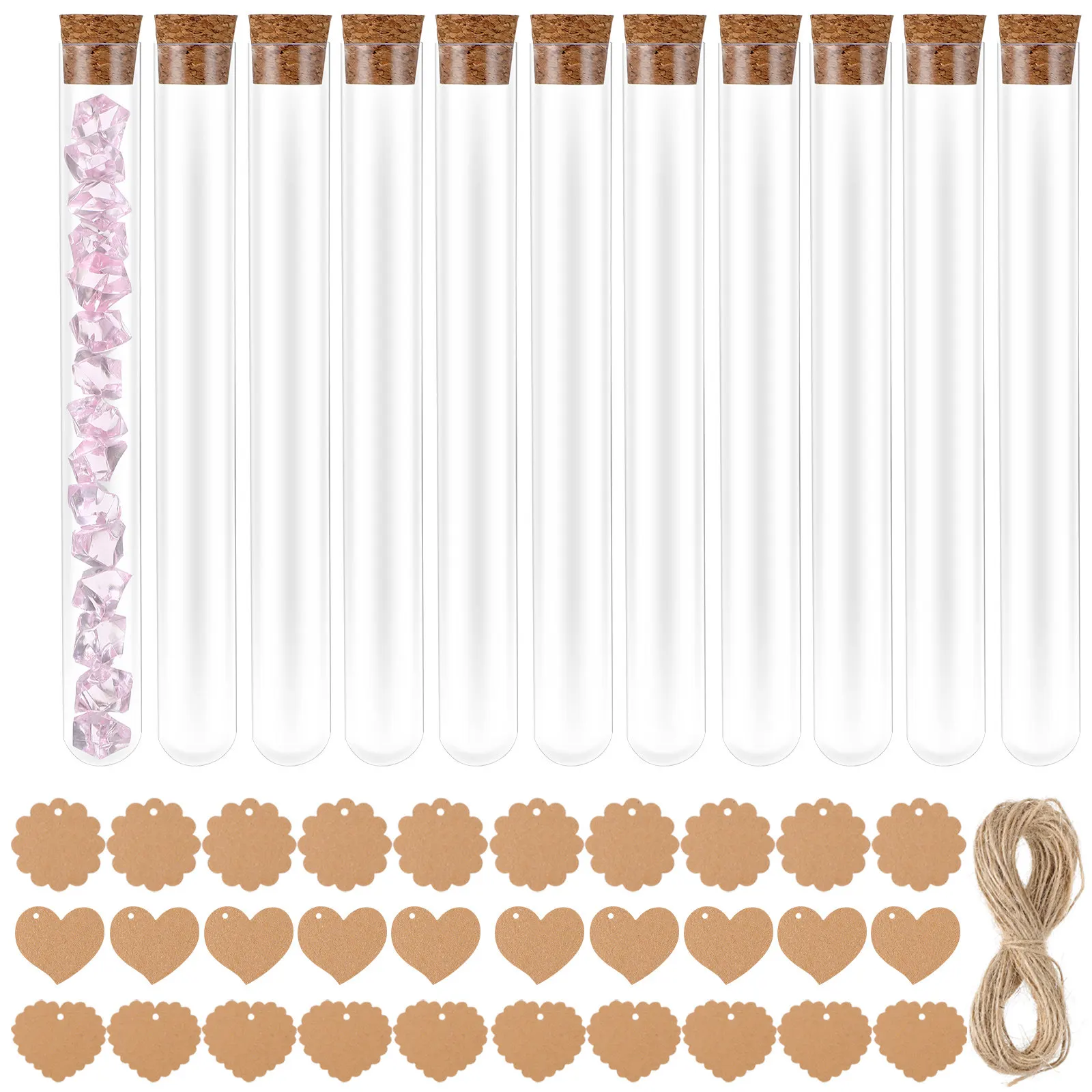 30Pcs Plastic Test Tubes Cork Stoppers Clear Sealing Bottles with Labels Hemp Ropes DIY Craft Storage for Powders Beads Liquids
