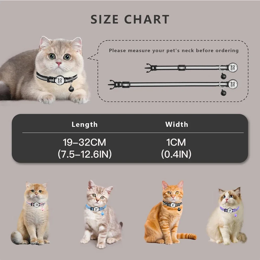 QR Code Pet Tag Cat Collar with qr code ID Tag,Puppy Cat Accessories Reflective Kitten Collars, Cat Tag, Safety Quick Release