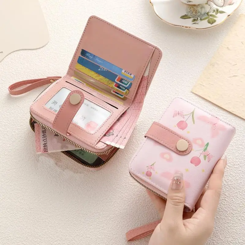 Niedliche Damen-Geldbörse, kurz, mit Tulpenmuster, mehreren Kartenfächern und Handschlaufe, ideal für den täglichen Gebrauch, Reisen und Einkäufe. – Detail 5