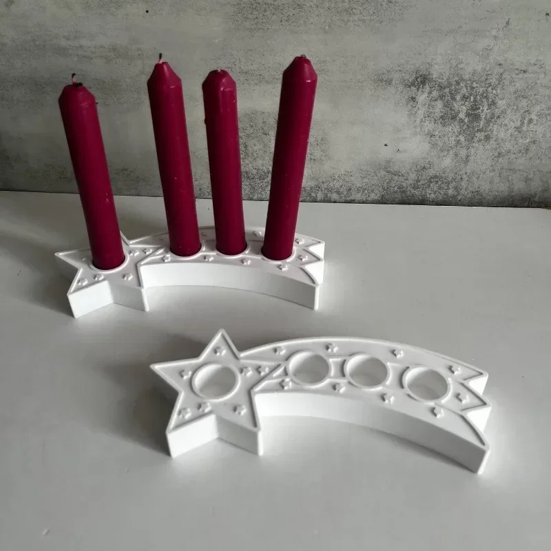 Star Candle Holder Silicone Mold Christmas Meteor Candlestick Casting Mold Shooting Star Rod Candle Holder Concrete Cement Molds