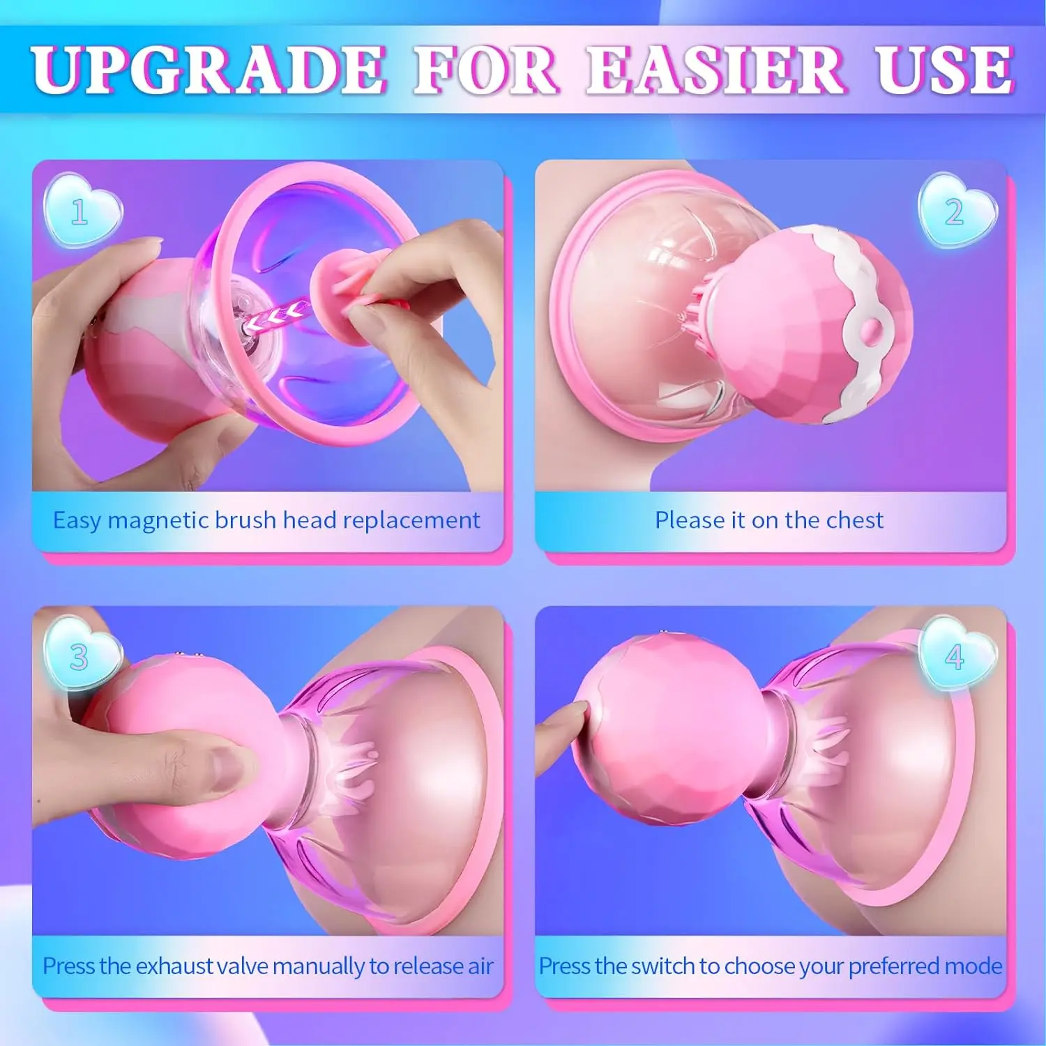 HESEKS 360° Rotating Breast Suckers Massager Nipple Vibrator for Women Manual Sucking Vibrator Stimulator Nipple Clamps Sex Toys