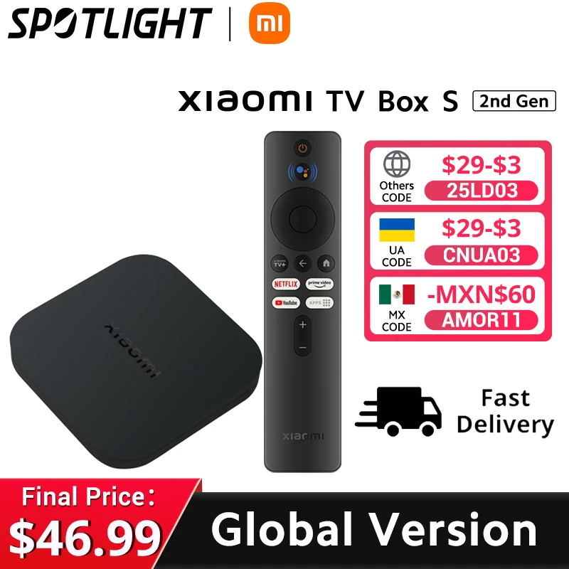 New Global Version Xiaomi Mi TV Box S(2nd Gen）Quad-core Processor Dolby Vision HDR10+ Media Player Google TV 4K Ultra