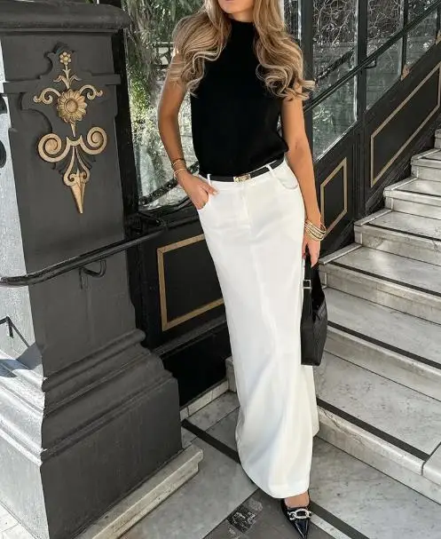 

Summer New Solid Color Temperament Straight Tube Casual Half Skirt for Women Elegant High Waisted Straight Tube Half Skirt