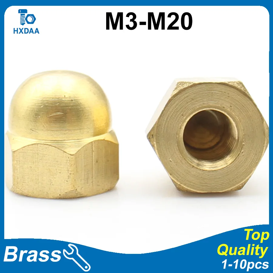 1-10pcs Brass Acorn Cap Nuts Hex Dome Closed End Decorative Ball Cap Cover Nut M3 M4 M5 M6 M8 M10 M12 M14 M16 M18 M20