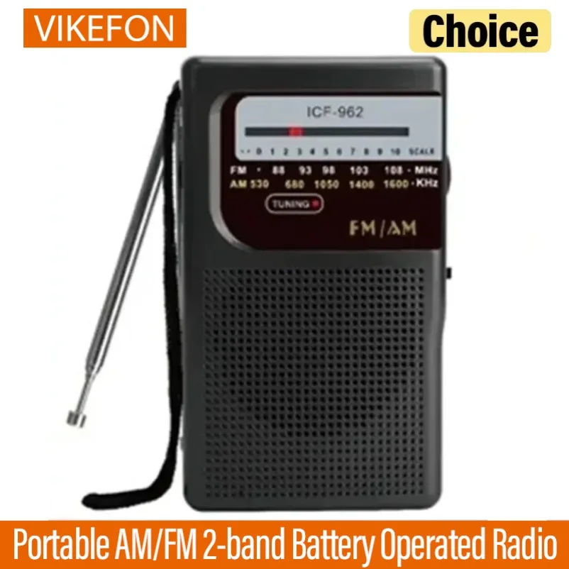 Rádio portátil AM/FM de 2 bandas operado por bateria compacto e portátil com entrada para fone de ouvido para ouvir transmissões mini rádio