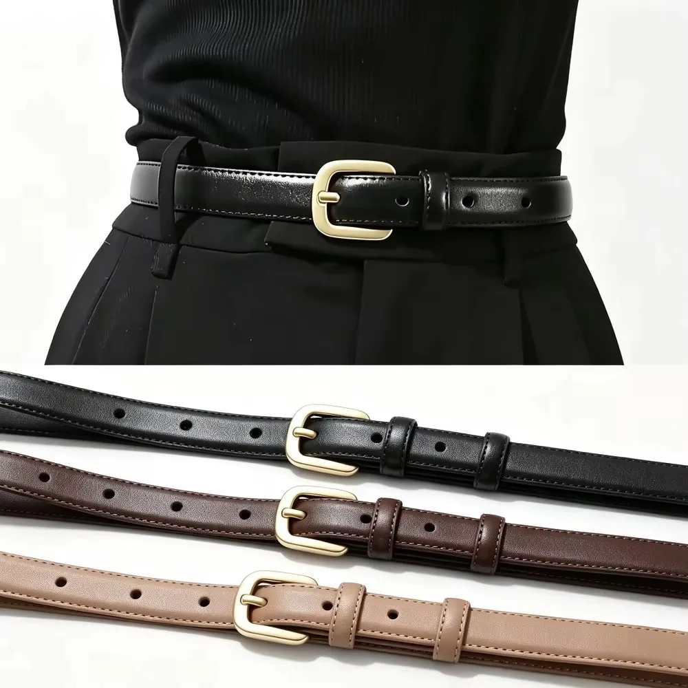2Pcs Double Loop Needle Buckle Belt Casual Fashion Waist Strap Simple Texture Waistband for Daily Outfit