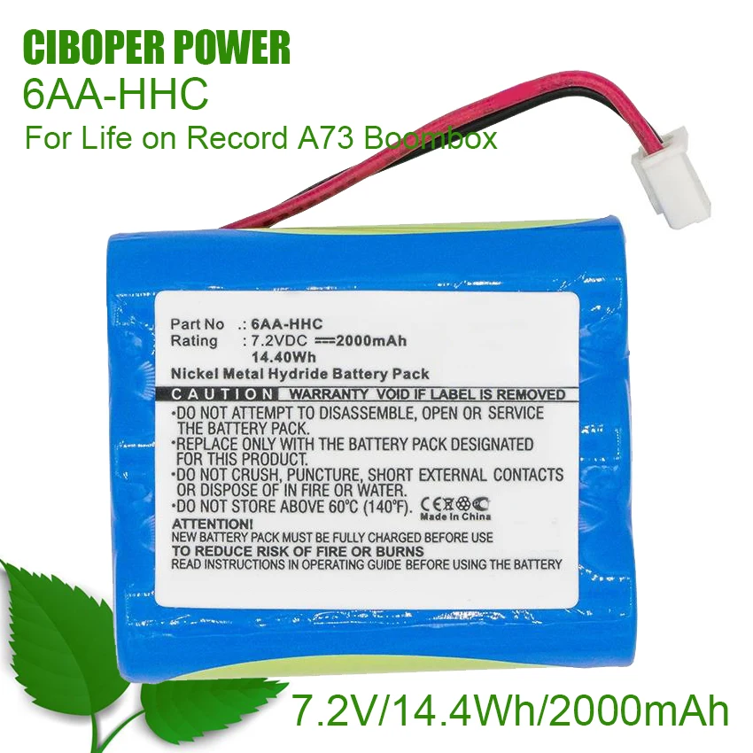 Battery Package 6AA-HHC 7.2V/2000mAh /14.4Wh For TDK Life on Record A73 Life on Record A73 Boombox Speaker