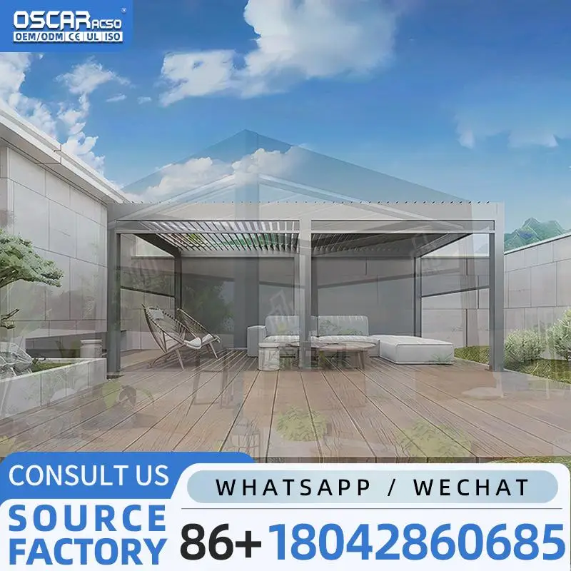 

Современный электрический солнцезащитный козырек, алюминиевая автоматическая система крыши, открытый патио, сад, водонепроницаемая защита от ультрафиолета, светодиодное освещение, садовый деко