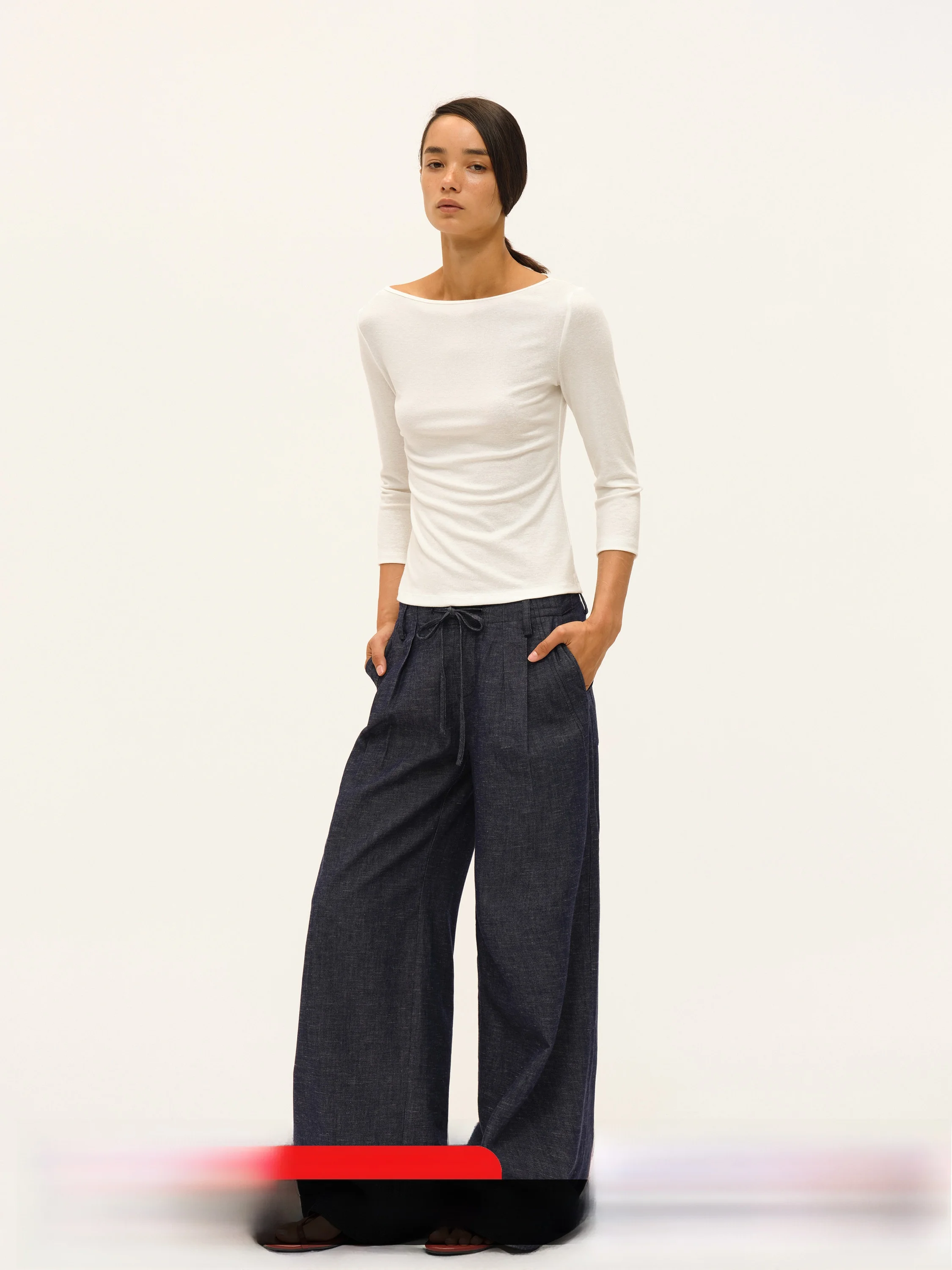 

Свободные женские джинсы, темно-синие льняные дышащие широкие брюки с завязками на талии, джинсовые брюки, удобные повседневные брюки