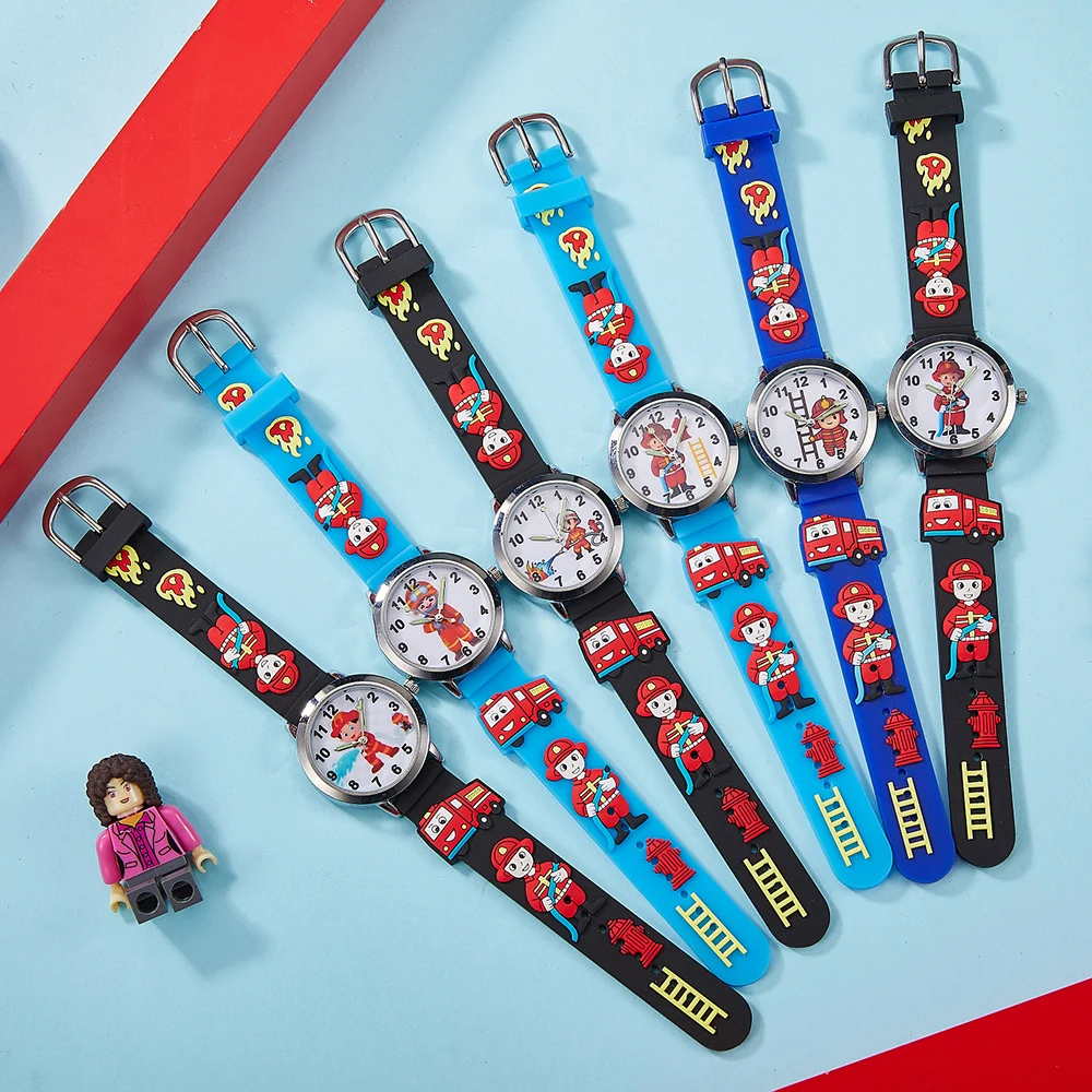 New Children's Watch Fashion Colorful Cartoon Fire Truck Student Children's Watch Quartz Watch Birthday Gift Electronic Watch