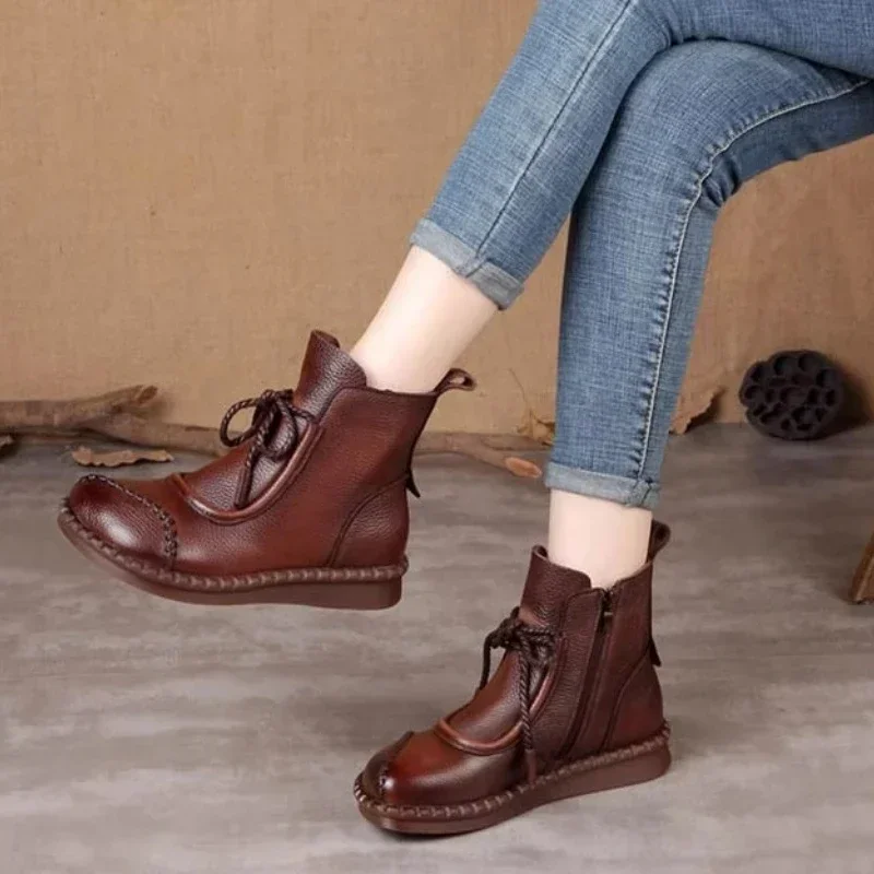 Shoes for Women 2023 Fashion Cross-tied Women\'s Boots Daily Boots Women Hot Sale Round Toe Comfortable Flat Shoes Ankle Boots