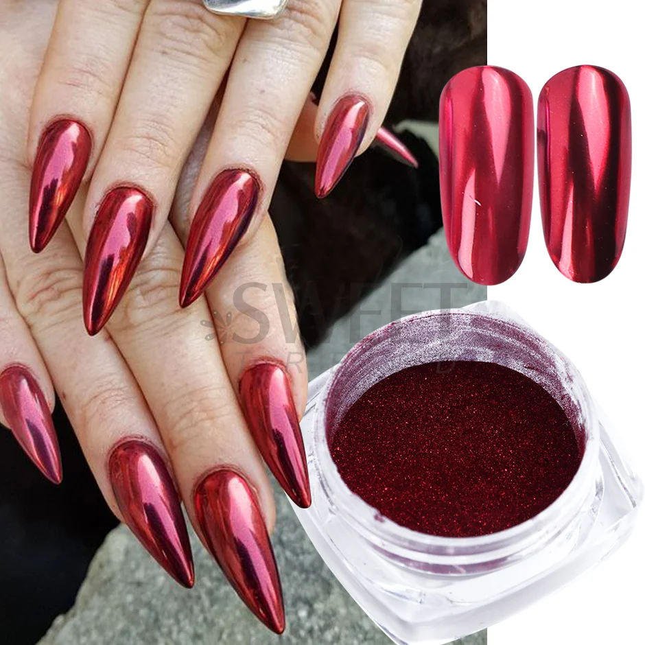 1Box Red Mirror Powder Nail Glitter Valentine Metal Color Chrome Pigment Nail Art Decoration Gel Polish Manicure Rubbing Dust