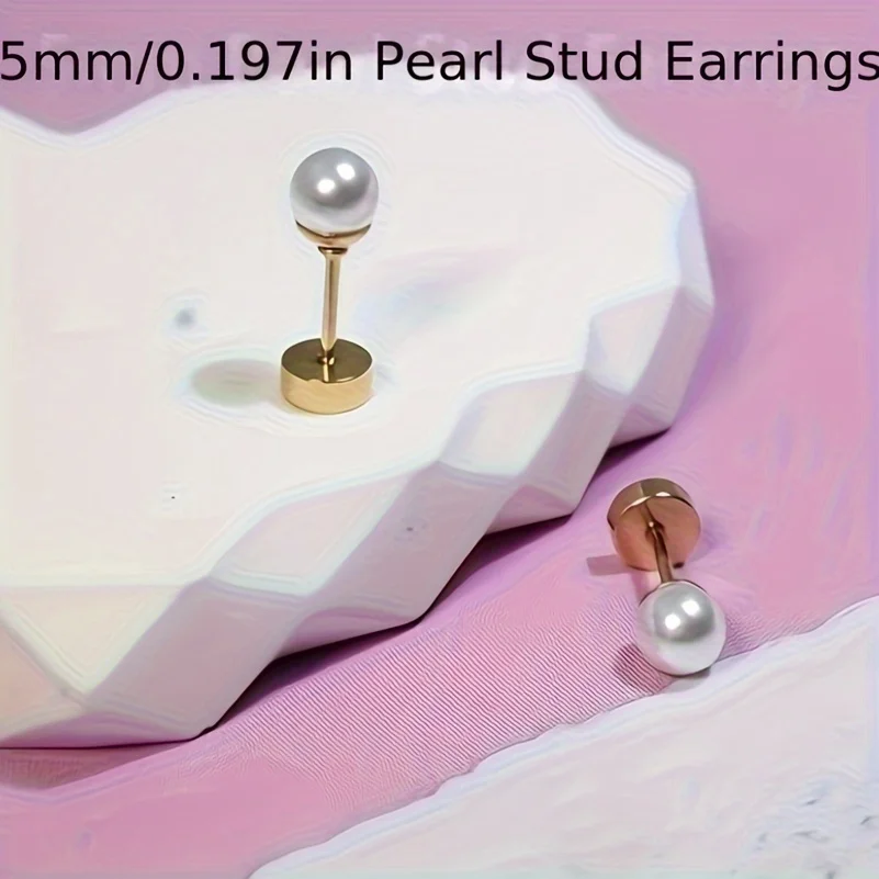 Screw Back Pearl Stud Earrings for Women Flat Back Pearl Cartilage Earrings Pearl Helix Earrings Hypoallergenic Piercing Jewelry