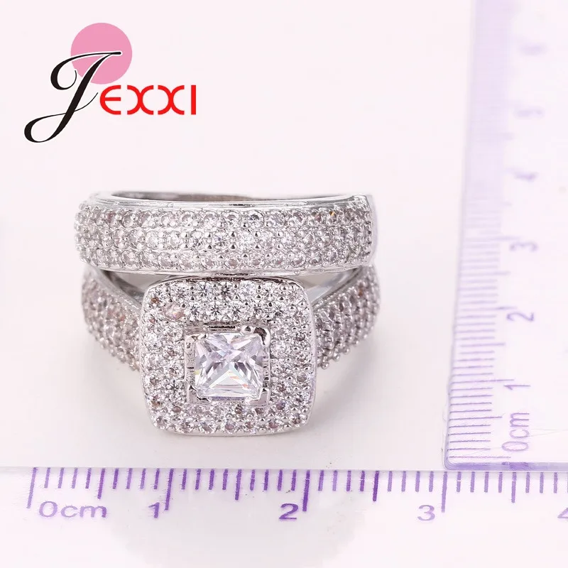 Classic 925 Sterling Silver CZ Wedding Ring Set