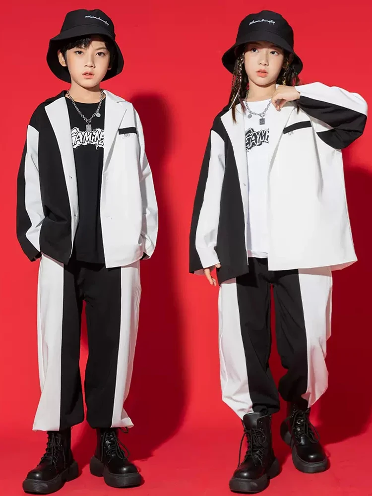 Fashion Jazz Dance Performance Costume Girls Boys Hip Hop Clothing Long Sleeves Suit Concert Stage Outfits Kpop Kids Wear BL9548