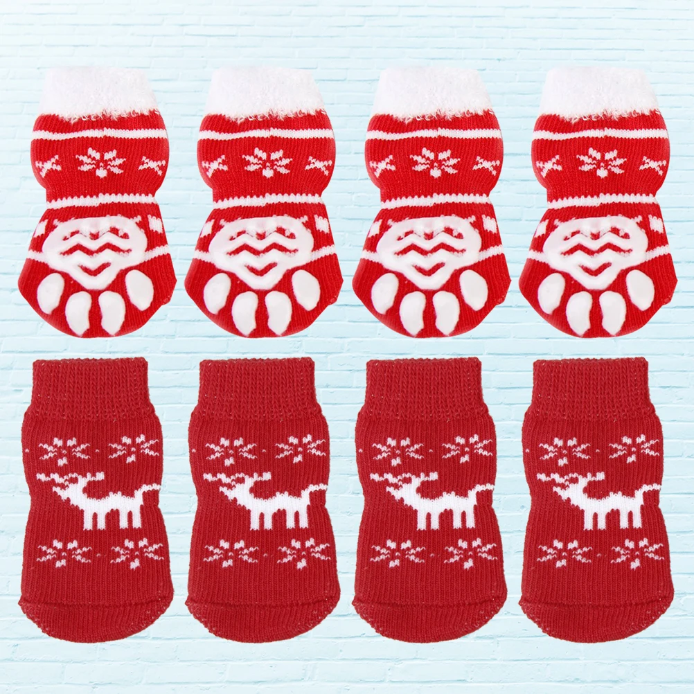 

8 Pcs Pet Warm Cotton Socks Cartoon Puppy Christmas Gifts Dog Christams Cat Outdoor