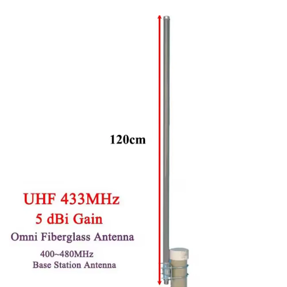 

Всенаправленная антенна из стекловолокна Loran 5 дБи, 433 МГц для диапазона 400–470 МГц, верхняя модель станции 1,2 м
