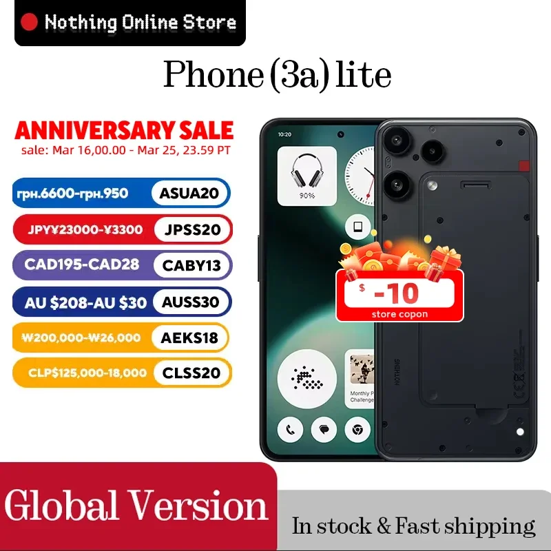 В наличии  Nothing Phone (3a) lite  Global Version MediaTek Dimensity 7300 Pro5G 6.77 AMOLED 120 Гц 5000 мАч 50 МП Camare