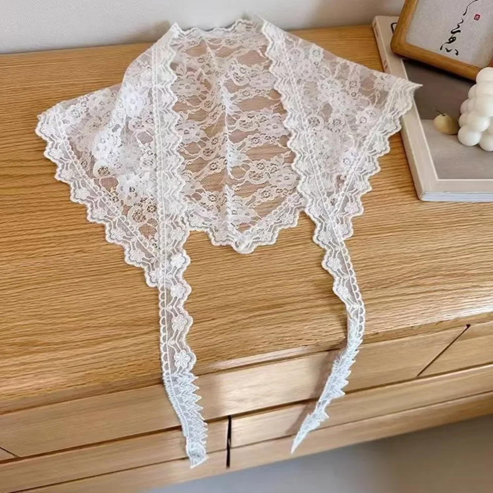 Elegant Black White Lace Head Scarf Korean Dainty Design Multi Purpose Triangle Wrap for Women Girls Chic Headband Daily Wear view 5