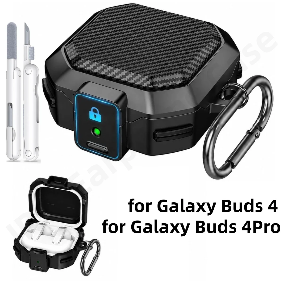 Hülle für Samsung Galaxy Buds 4Pro/Buds 4, sicherer Verschluss, stoßfeste Hartschale aus Kohlefaser mit Reinigungsstift für Galaxy Buds 4/4Pro – Detail 1
