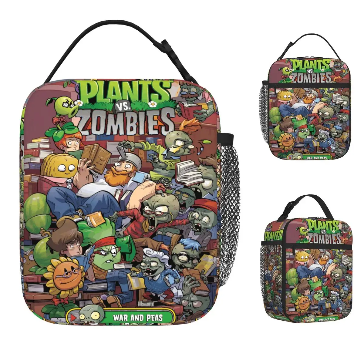 plantas-vs-zumbis-pvz-jogo-dos-desenhos-animados-sacos-de-almoco-com-isolamento-termico-piquenique-cartaz-engracado-portatil-bento-caixa-refrigerador-lancheira-termica