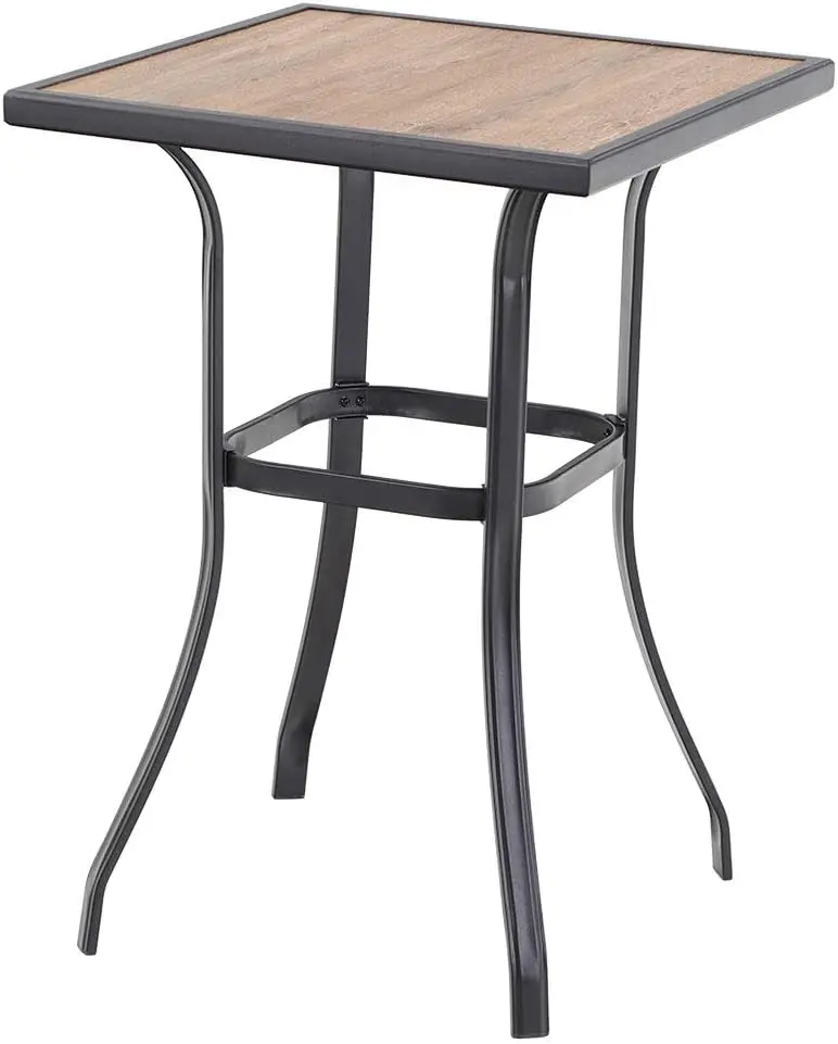 Patio Bar Table, Outdoor Bar Height Bistro Table with Wooden-like Table Top