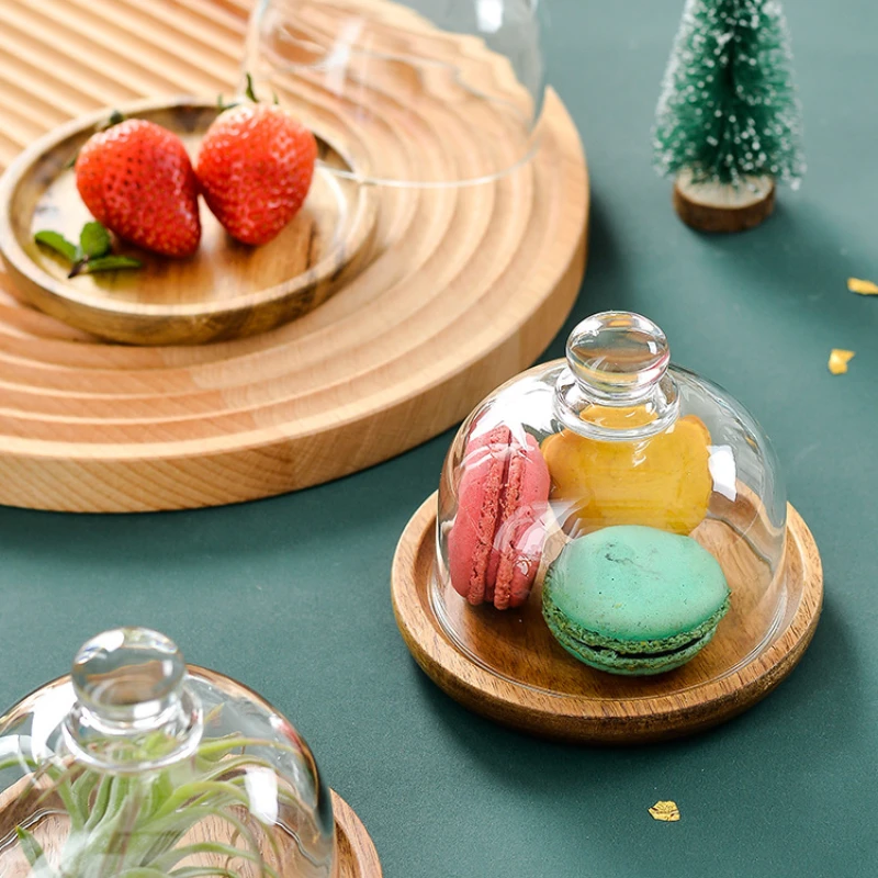 

Mini Cake Tray Mini Glass Dessert Tray with Base Wooden Dessert Tray with Lid Coffee Shop Table Decoration