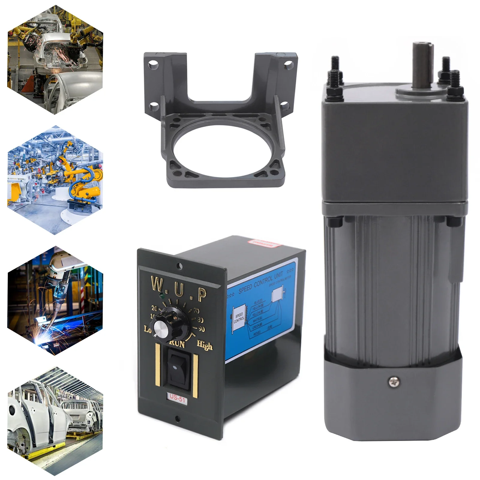 AC 220V 90W Motor with Adjustable Speed Continuously Adjustable Frequency Inverter Motor with Gear Controller and Bracket (20 K)