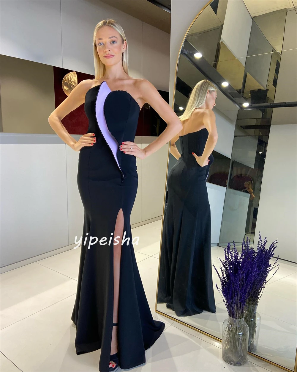 Vestido largo de noche drapeado de sirena a medida, traje informal Sexy sin tirantes para ocasiones