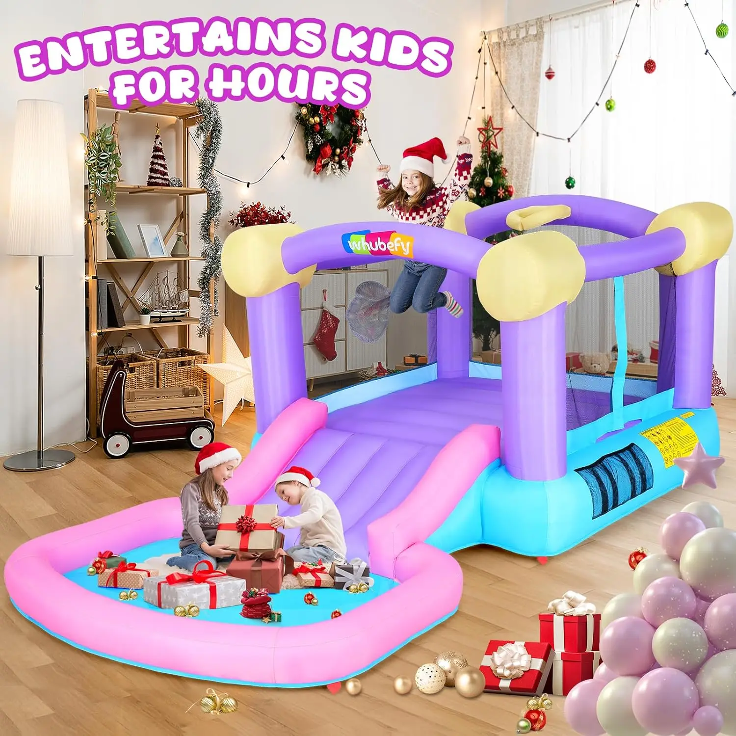 Casa di rimbalzo gonfiabile per bambini 3-6 con buca per palline e tavola per freccette-casa di rimbalzo dell'acqua per bambini Jump 'n Slide Park per Outdo al coperto