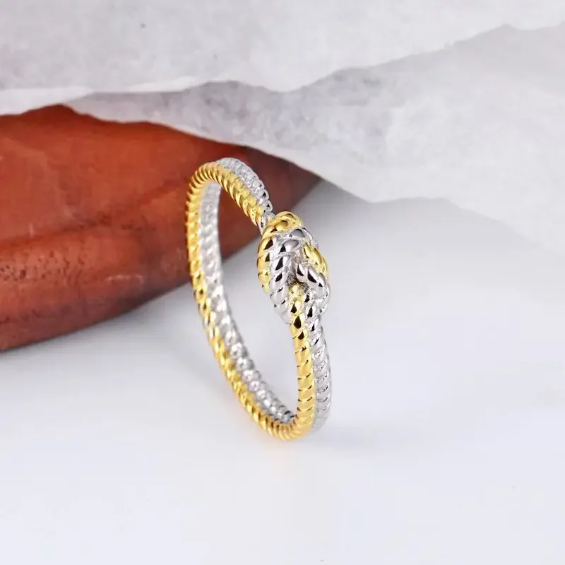 Nieuwe Mode 925 Sterling Zilveren Gouden Knoop Ringen Voor Vrouwen Meisjes Vrouwelijke Vinger Ring Sieraden Verjaardagscadeau Beste Vriend