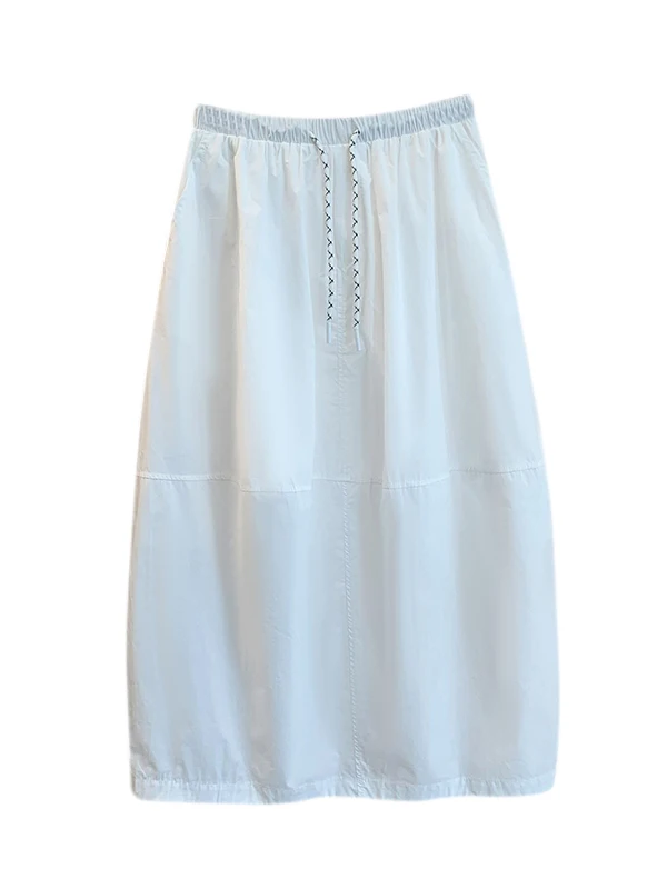 Falda Midi acampanada Simple de Color versátil, faldas de verano adelgazantes con cintura elástica Dstring de talla grande para mujer