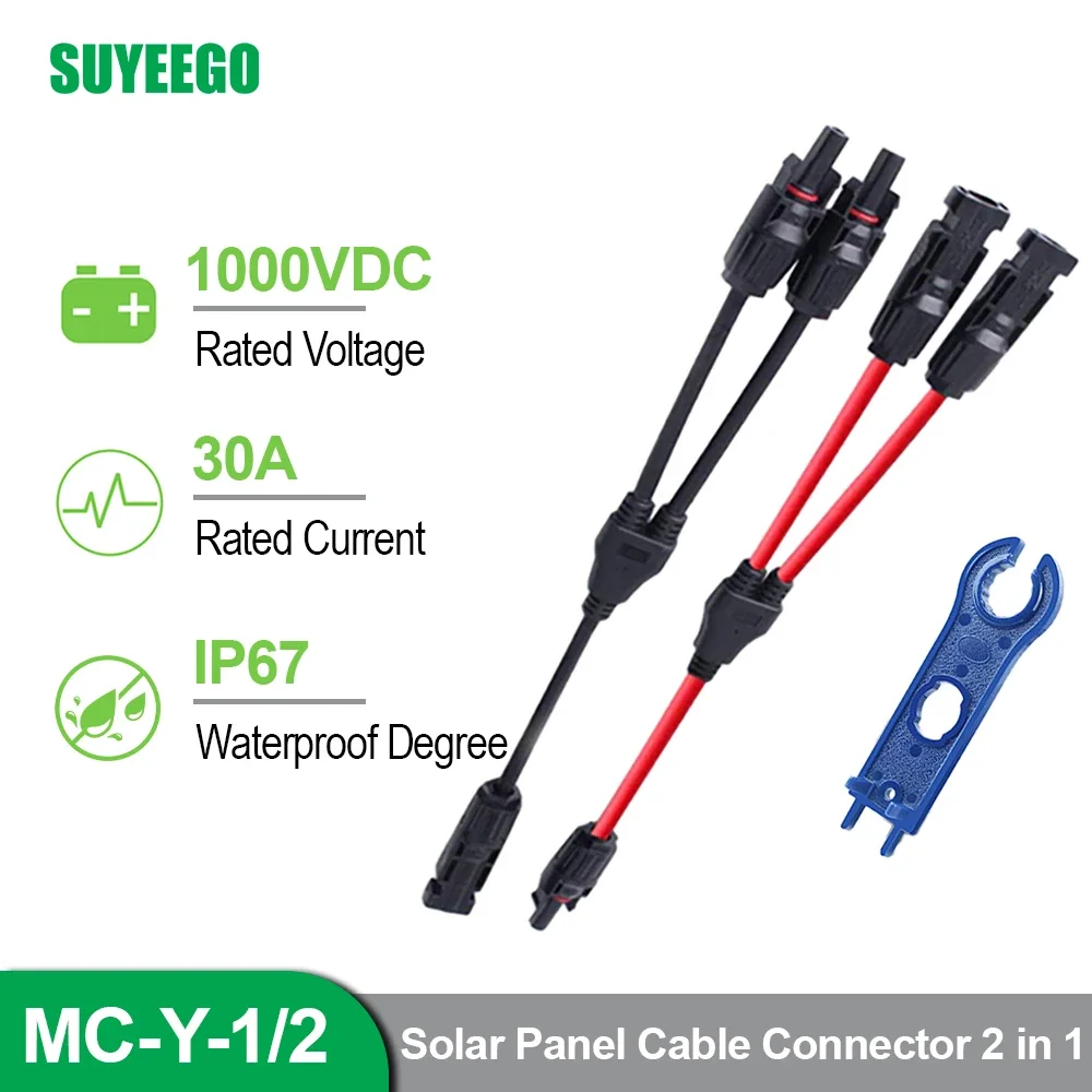 

PV Y Branch Adapter Connector 1000V 30A Solar Panels Connector 2 in 1 Waterproof IP67 Cable Connection Female Male Connectors