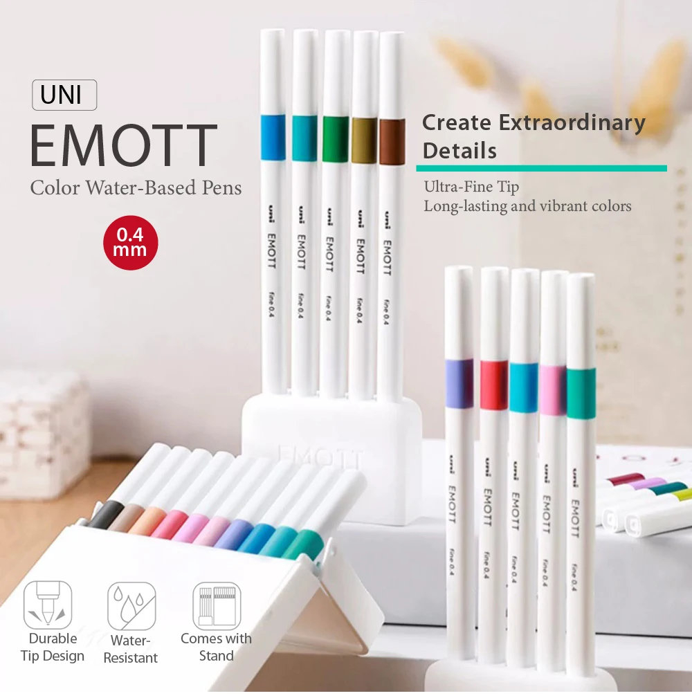 

UNI EMOTT 5/10/40 Colors Fine Tip Water-Based Marker Pens Pastel Highlighter Japanese Stationery for Drawing, Journaling, DIY