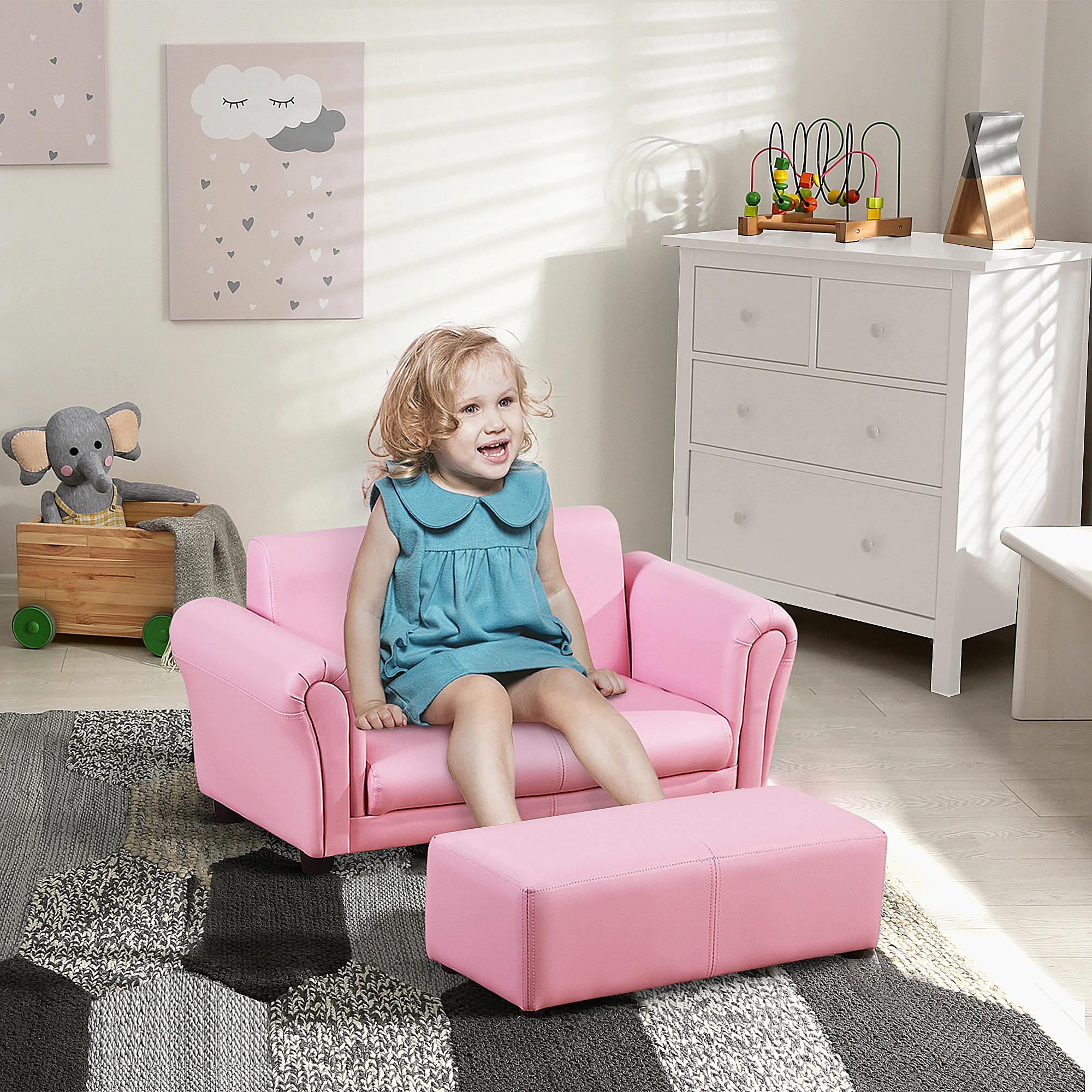 

Kids Sofa Set with Footstool for Toddlers and Babies, Pink