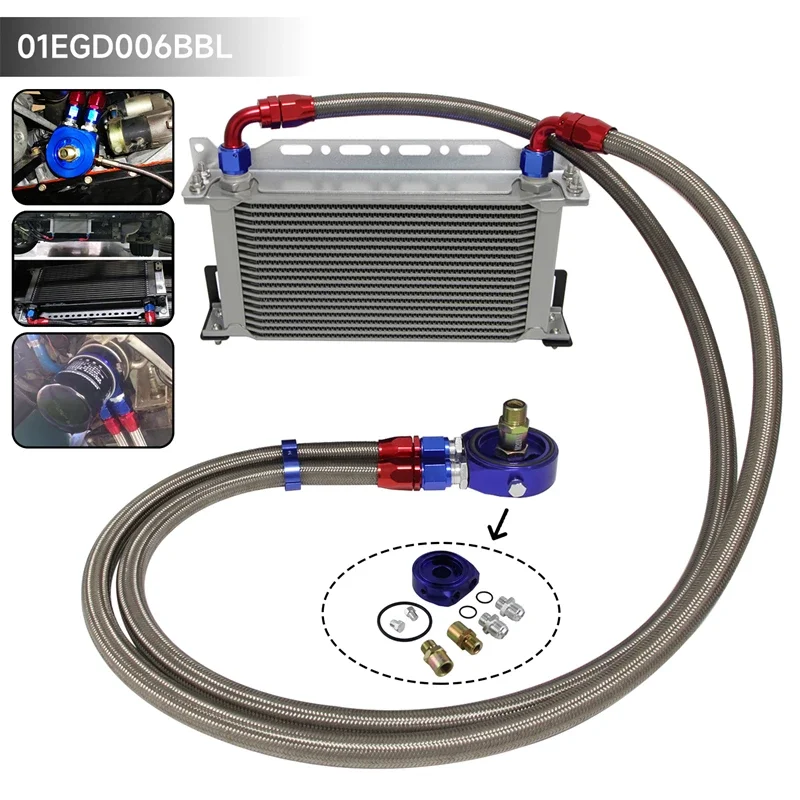 

Transmission Oil Cooler w/Bracket + Oil Filter Hose End Kit 19 Row 248mm AN10 Universal Engine For Mazda Subaru