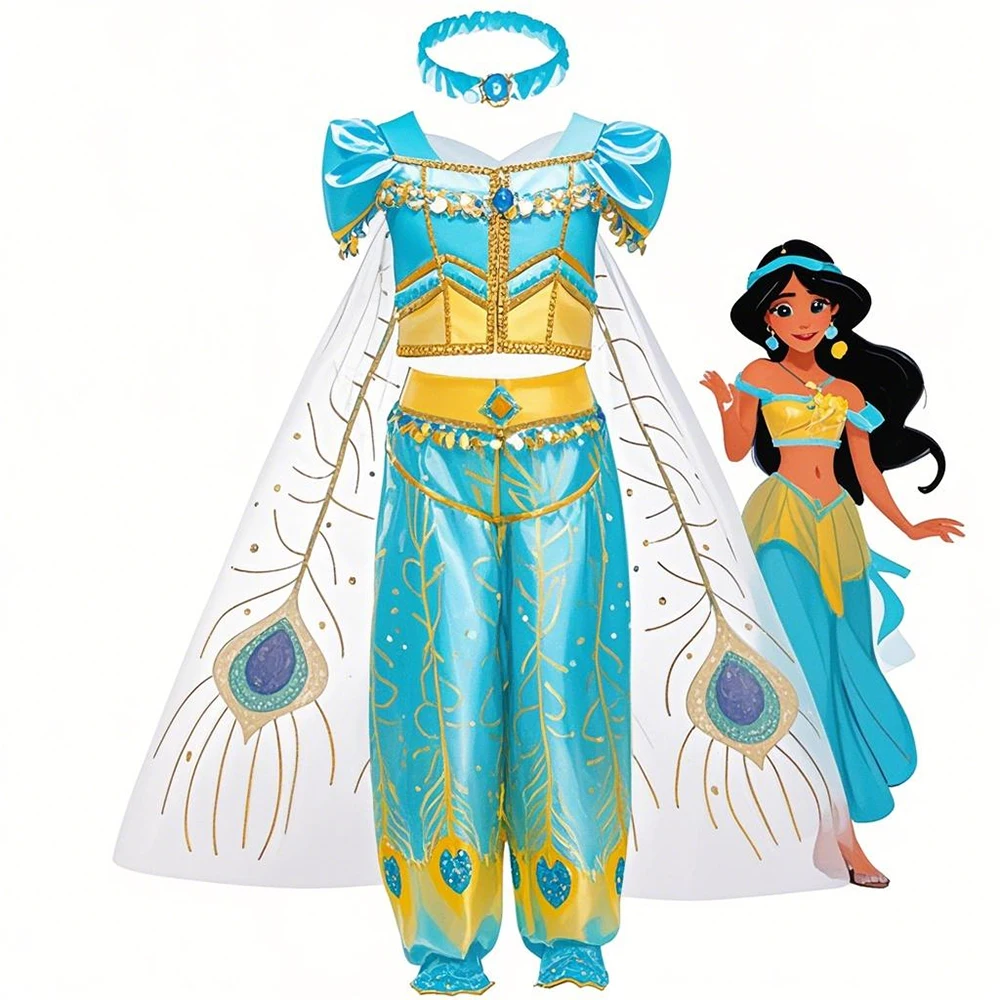 

Disney Jasmine Princess Set with Matching Headband, Deduce Exotic Romance at Theme Parties，cosplay,Children's Day