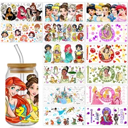 Disney Princess 16oz UV DTF Cup Wrap Cartoon Libbey Glas Bierblik Tumbler Transfer Stickers Waterdichte permanente lijm