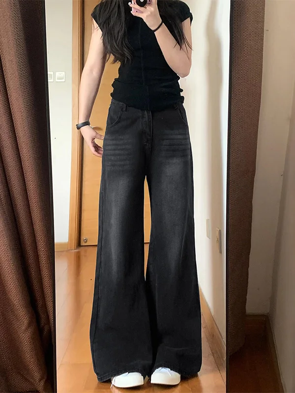 High Waist Wide Leg Straight Cut Jeans Women's Spring Autumn New Loose Fitting Concealing Pear Shaped Body Floor Length