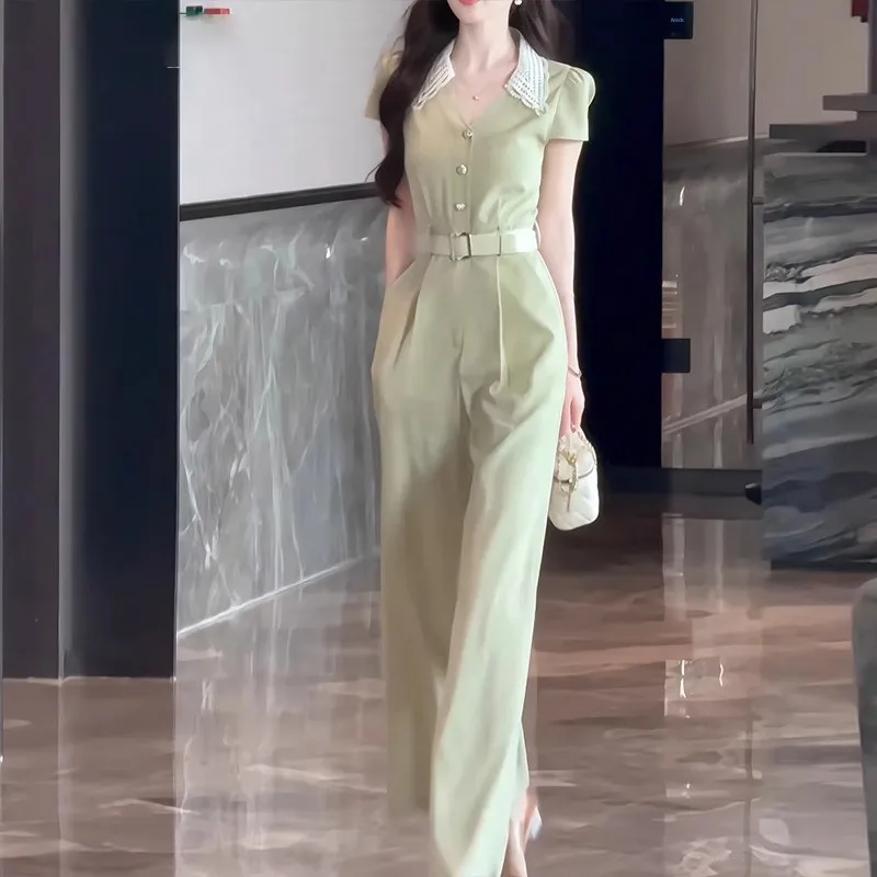 กางเกงเอวสูงทรงตรงสำหรับผู้หญิง แฟชั่นฤดูร้อน 2025 สไตล์ลำลอง ช่วยให้ดูผอม ทรงขากว้าง สไตล์เกาหลี