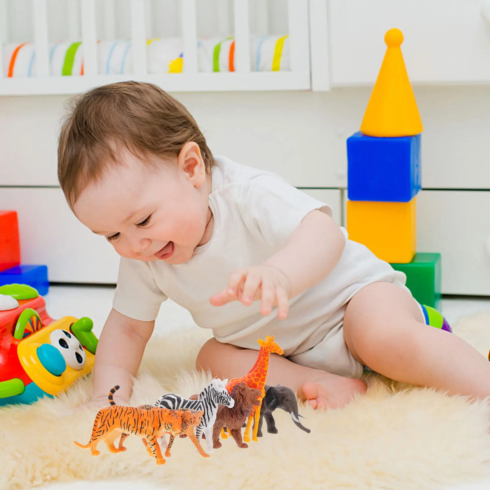 

6Pcs Miniature Wildlife Animal Decor Set Premium Vinyl Desktop Ornament for Home Office Tabletop Terrarium Succulent Display