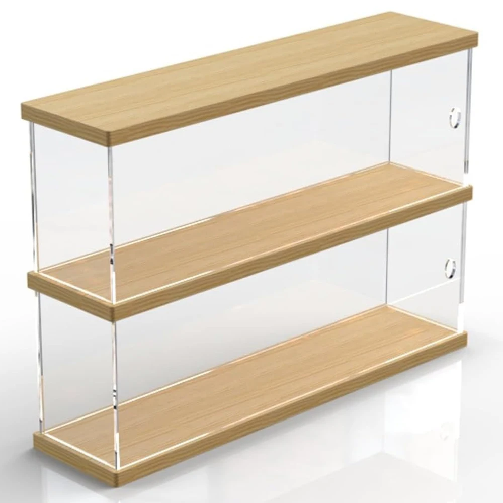 

Acrylic Clear Display Case Organizers Blind Box Storage Box Wood Base Dustproof Toy Perfume Storage Assemble Wood-based Showcase