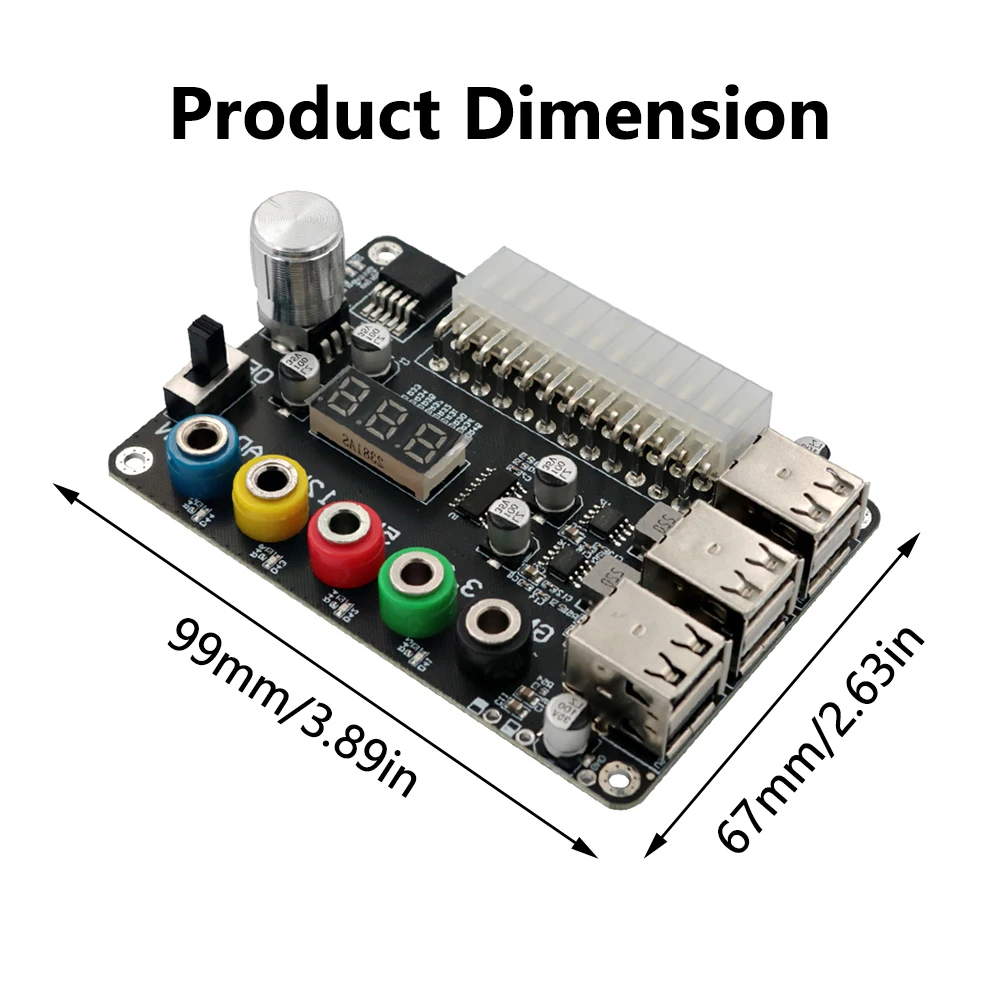 Zasilacz ATX Breakout Board Moduł zasilania 24-pinowy adapter Złącze regulowane pokrętło napięcia 6 portów USB 2.0 obsługuje QC2.0 QC3.0