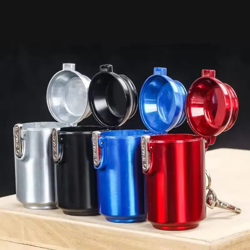 

Mini Portable Ashtray Trashcan Keychain Outdoor Pocket Ashtray with Lid Metal Storage Box with Keychain Cigarette Accessories