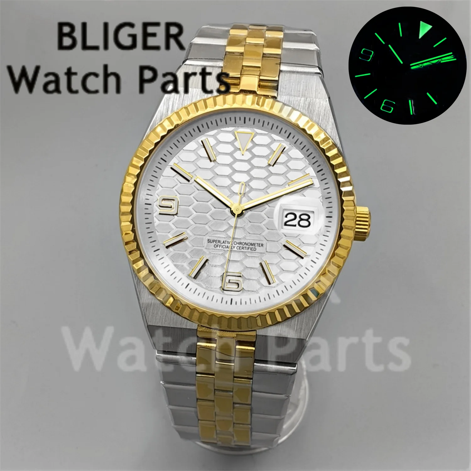 

BLIGER 40mm Men Luxury Silver Gold NH35 Automatic Menchancial Watch Honeycomb Dial Sapphire Glass 100m Waterproof Watch For Men